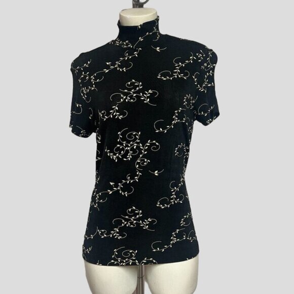 Vintage Frazier Lawrence Black & Cream Short Sleeve Turtleneck Top - Picture 1 of 10